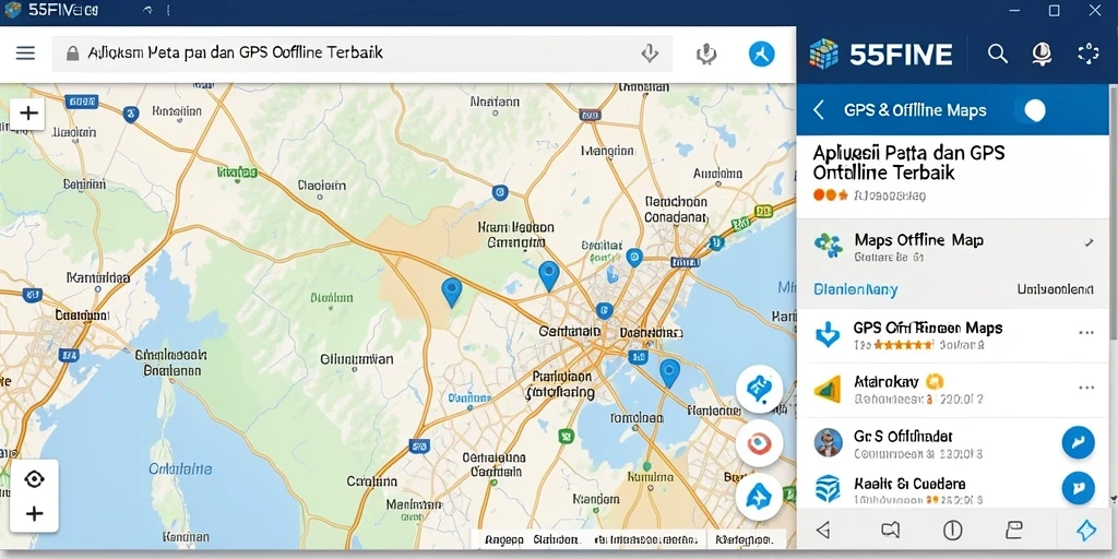 Antarmuka aplikasi GPS Offline 55FIVE yang user-friendly dan informatif.