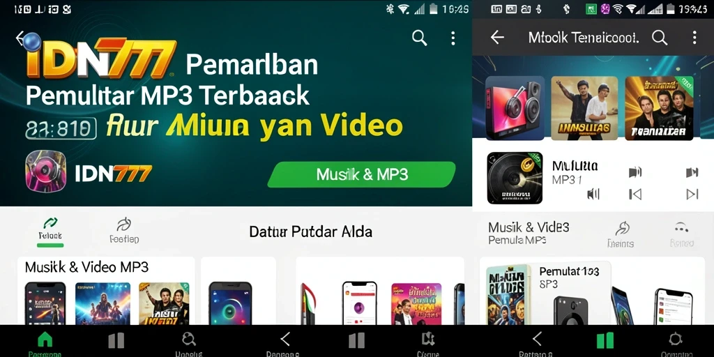 Tampilan antarmuka aplikasi Pemutar MP3 IDN777 yang sederhana dan modern.