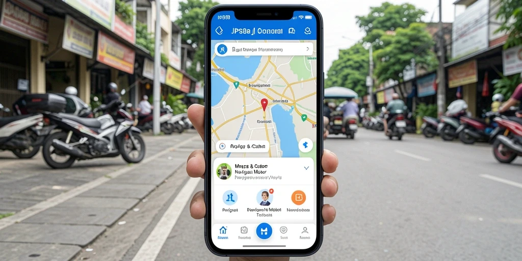 Antarmuka JPS88 menampilkan peta navigasi motor yang jelas dan informatif.