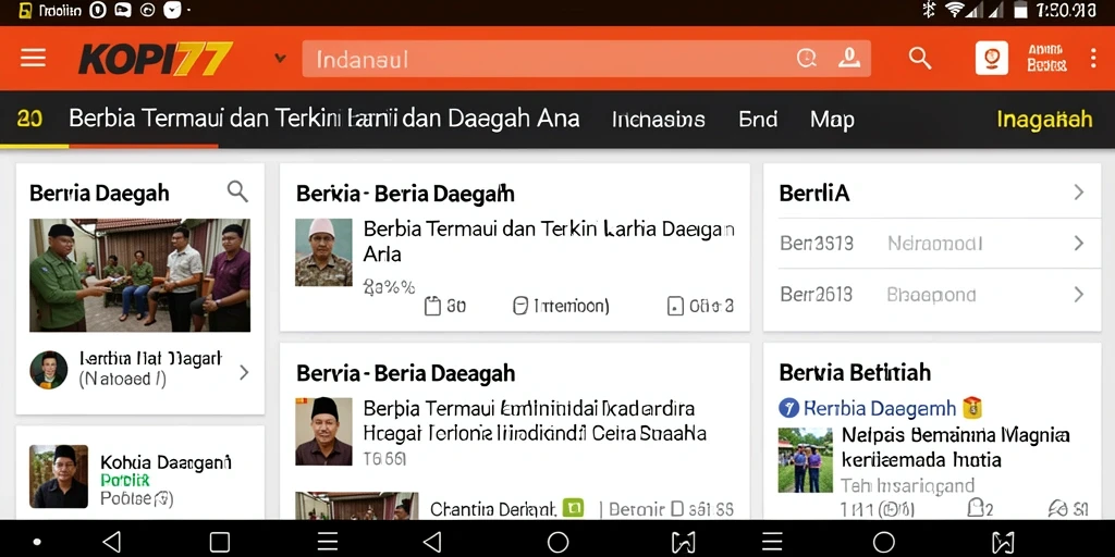 Tampilan antarmuka KOPI77 dengan berita daerah terkini.