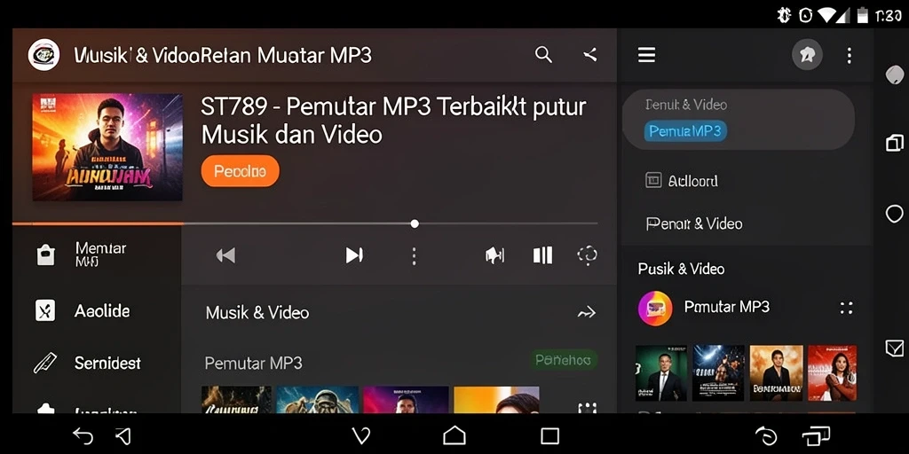 Tampilan antarmuka aplikasi ST789 yang mudah digunakan untuk Pemutar MP3.